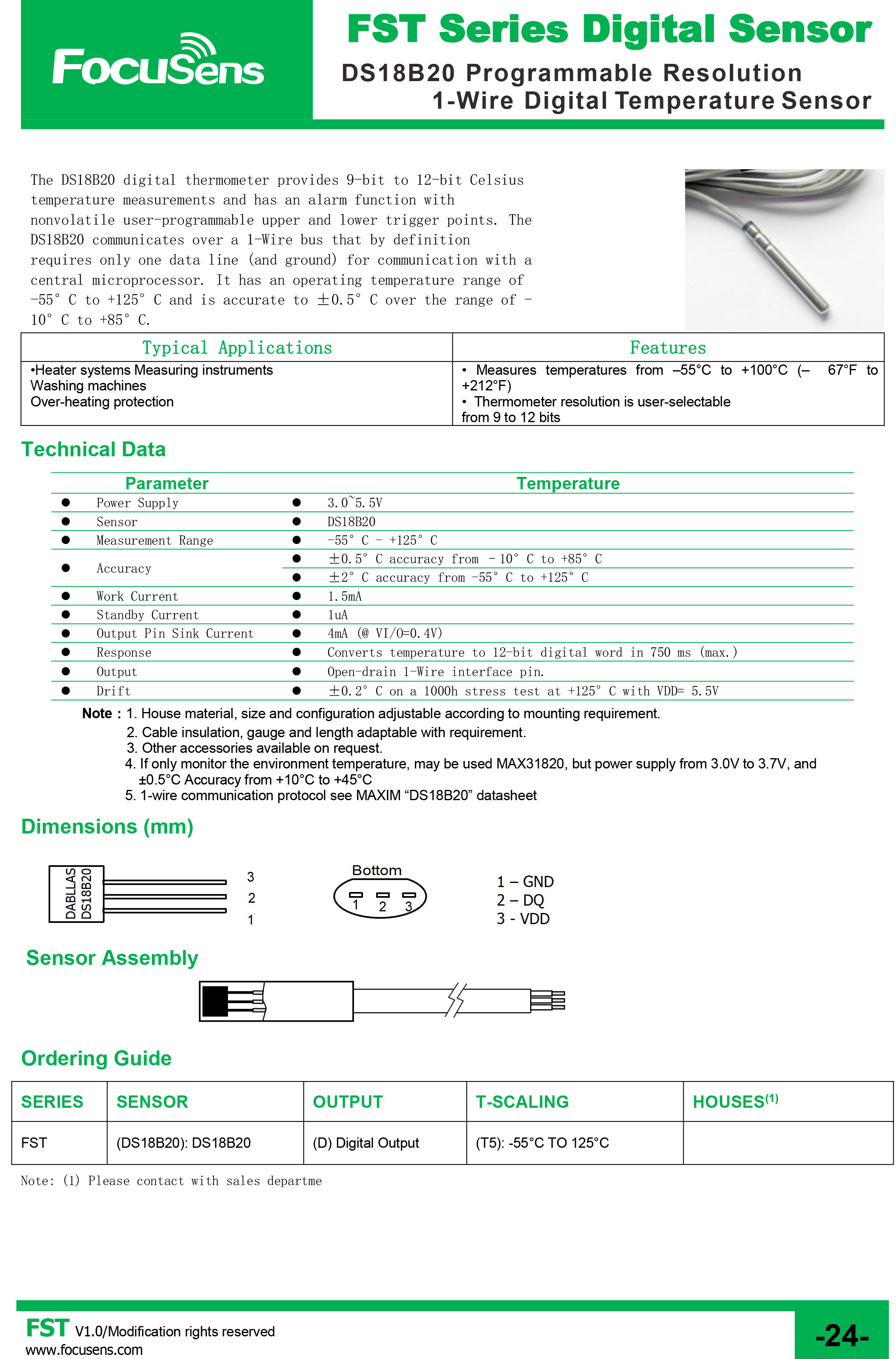 9 to 12 bit Selectable Resolution Capteur de Temperature Arduino DS18b20 Digital Thermometer Sensor