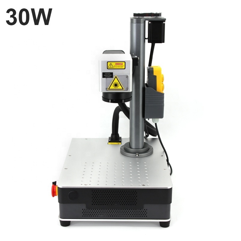 Raycus JPT High-Power Motorized Lifting Laser Head Enclosed Fiber Laser Cutter 20W/30W with Exchange Table Cover Laser Marking