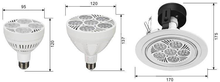 45W 60W PAR38 Spot LED PAR 38 bulbs e27 90-265v 277v 4000k 6500k 7000k 8000k 10000k PAR38 LED Lights