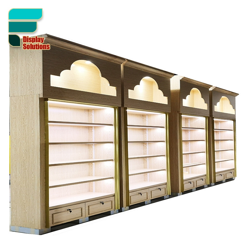 Hair Store Designs Wigs Display Cabinet Wood Beauty Supply Store Shelves With Lights Display Racks For Wig Store