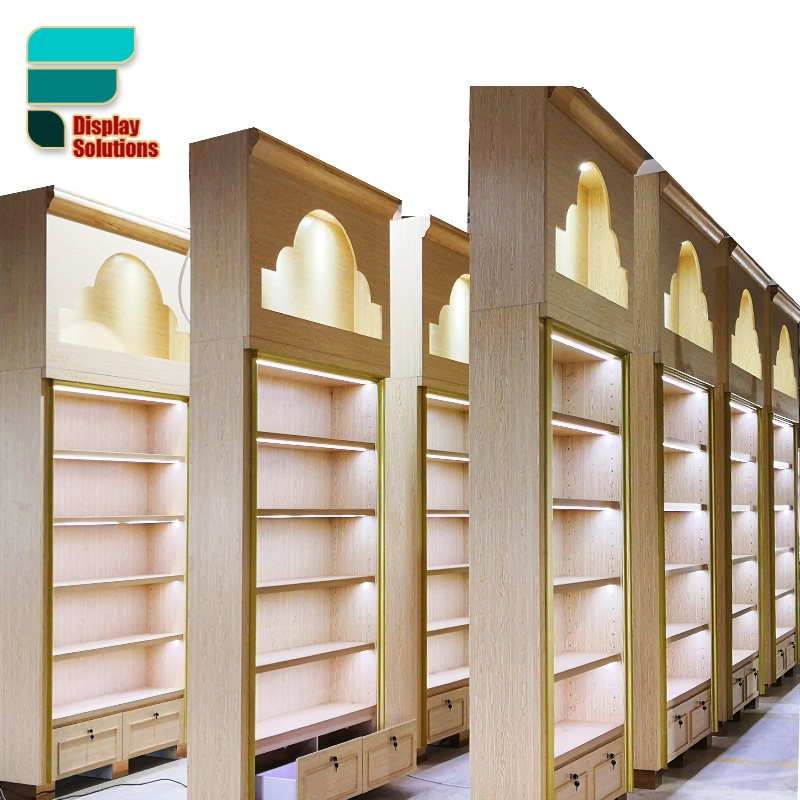 Hair Store Designs Wigs Display Cabinet Wood Beauty Supply Store Shelves With Lights Display Racks For Wig Store