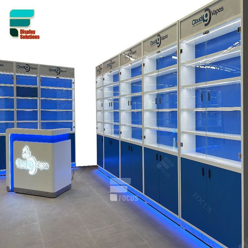 Kiosk Counter Glass Display Showcase Cabinet Tall Cigar Display Cabinet Humidor Show Cases For Smoke Shops