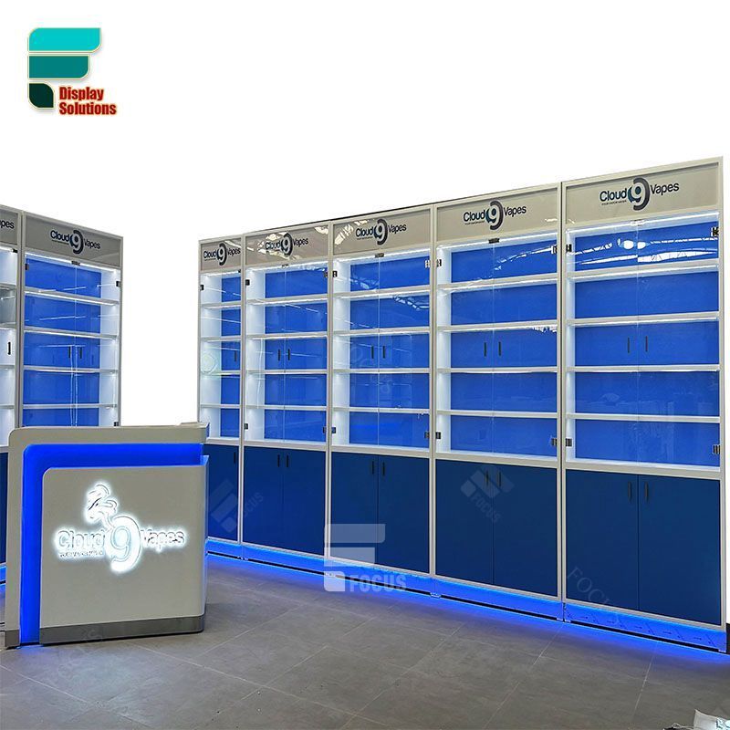 Kiosk Counter Glass Display Showcase Cabinet Tall Cigar Display Cabinet Humidor Show Cases For Smoke Shops