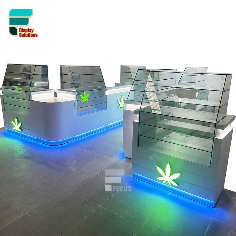 Smoke Shop Display Gold Round Glass Shelving Dispensary Store Fixtures Smoke Shop Retail Display