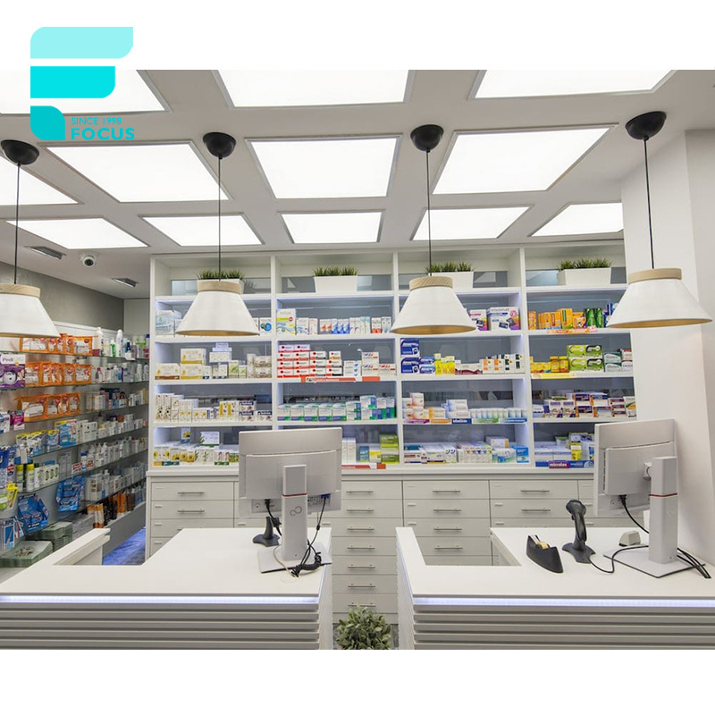 Mdf Pharmacy Shelves Medical Shop Racks Drugstore Pharmacy Medical Store Furniture Design Pharmacy Display Cabinet