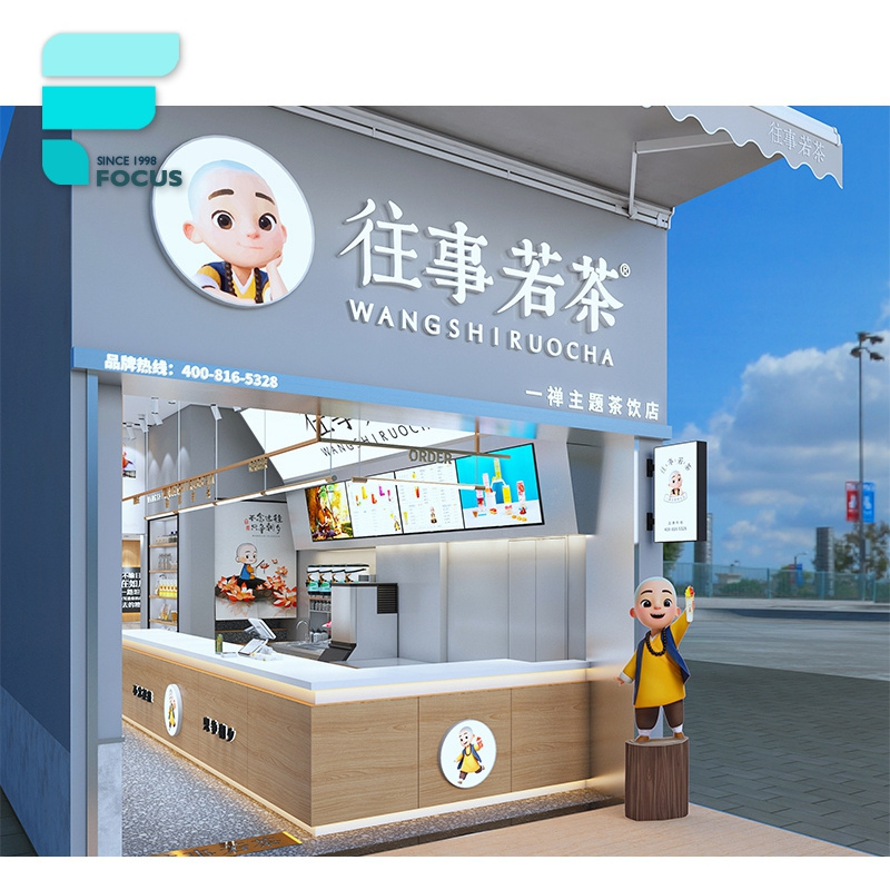 High Quality Mall Candy Kiosk Boba Tea Waffle Juice Bar Sale Bubble Wood Beverage Shop Fitout Fast Food Counter Design