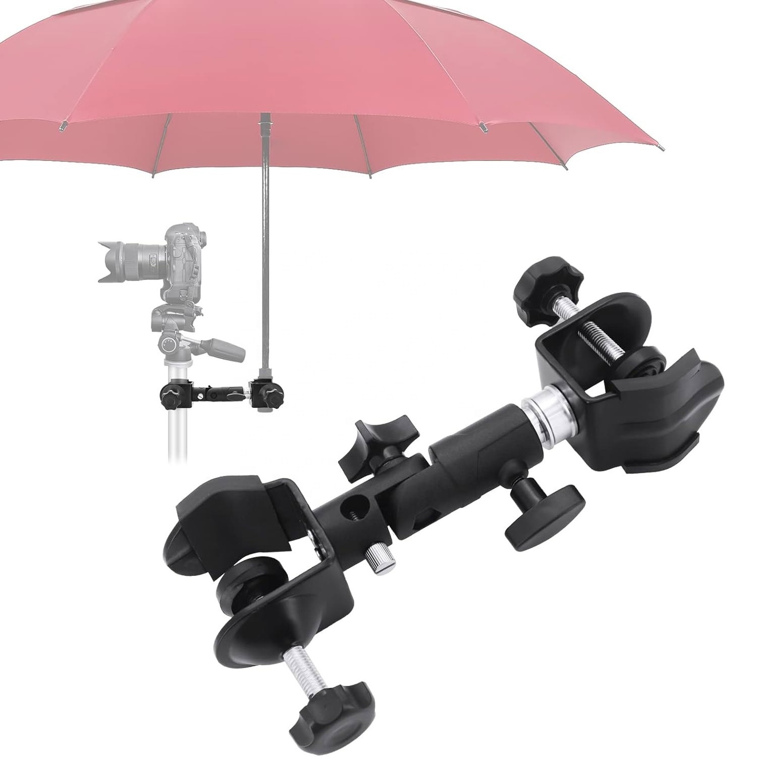 Metal Tripod Umbrella Holder Outdoor Camera Metal Clip Bracket Stand Double Clamp Photography