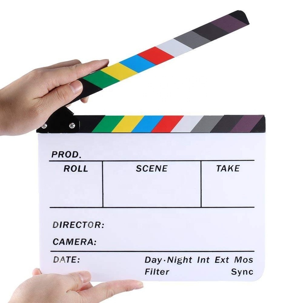 Acrylic Film Clapboard Dry Erase Director Film Movie Clapper Board Cut Action Scene Clapper Board Slate with colorful Sticks