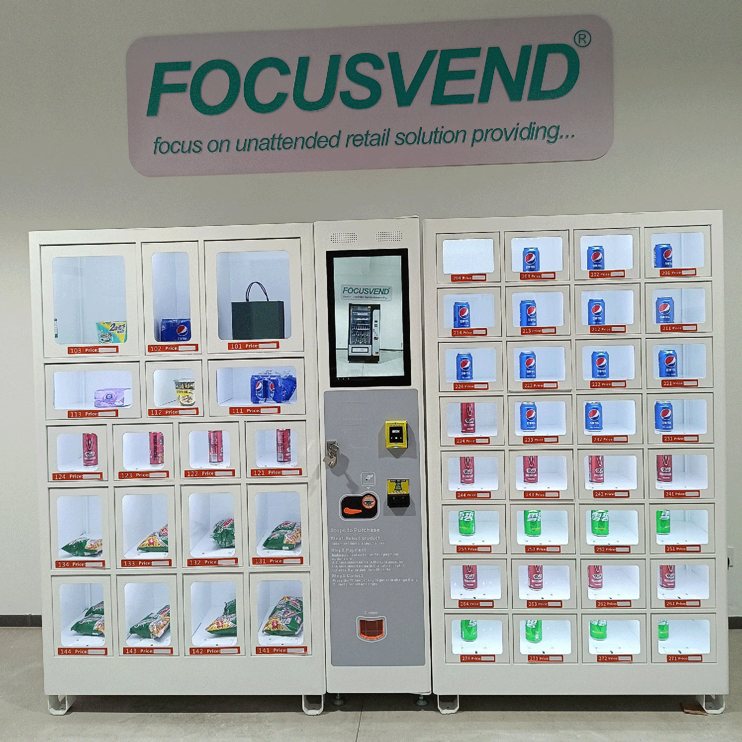 FOCUSVEND big capacity smart locker vending for flower bouquets with transparent shelf display