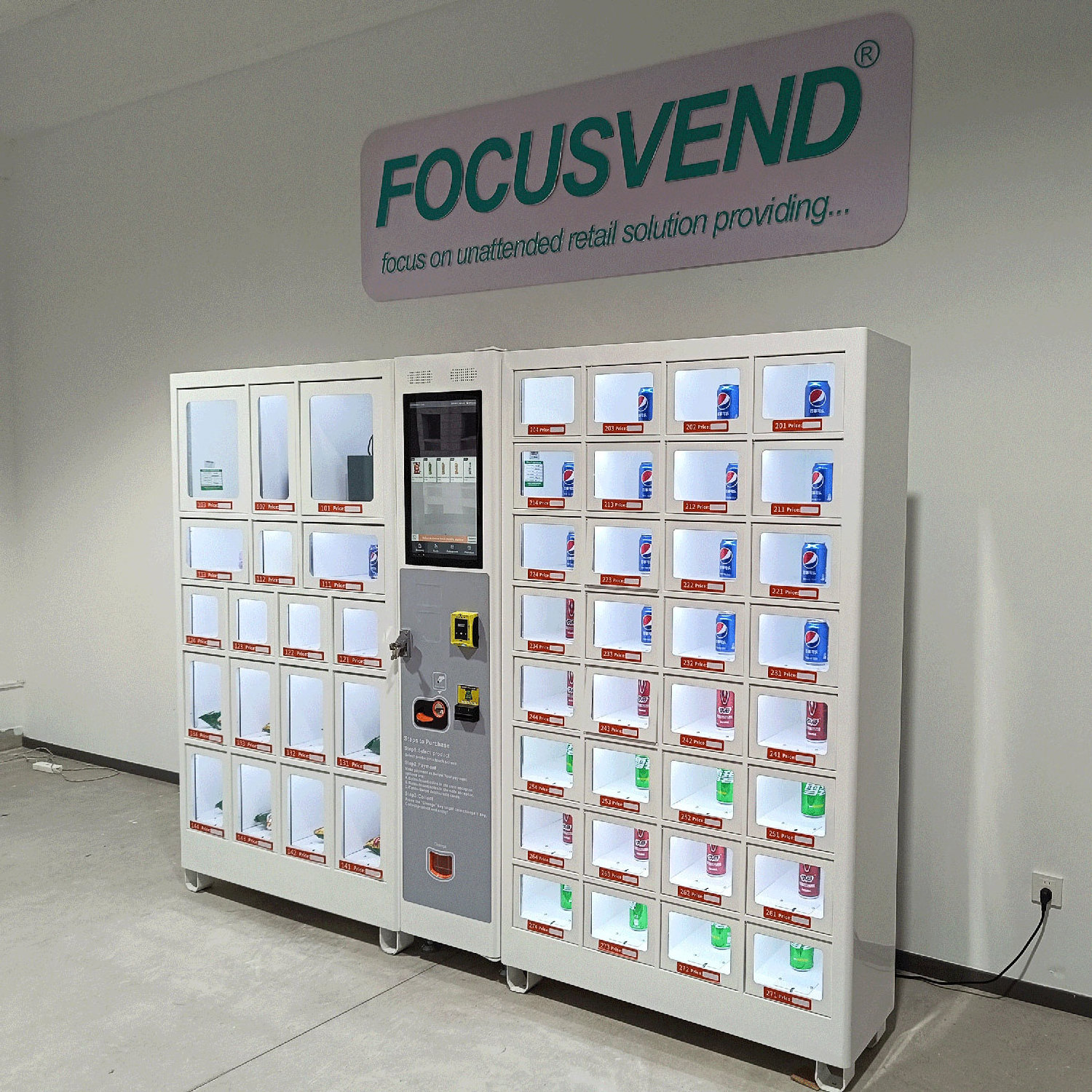 FOCUSVEND big capacity smart locker vending for flower bouquets with transparent shelf display