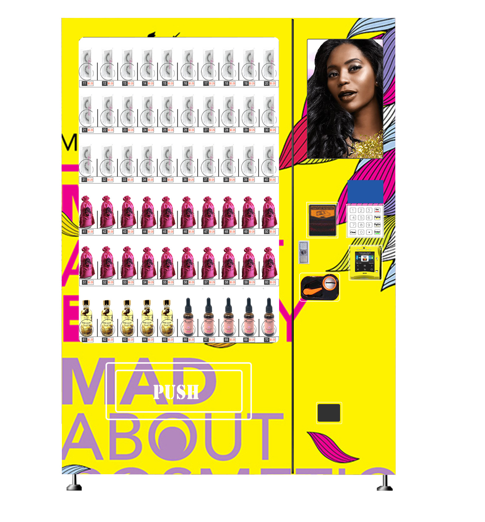 Digital vending machines for false lashes with touch screen monitor