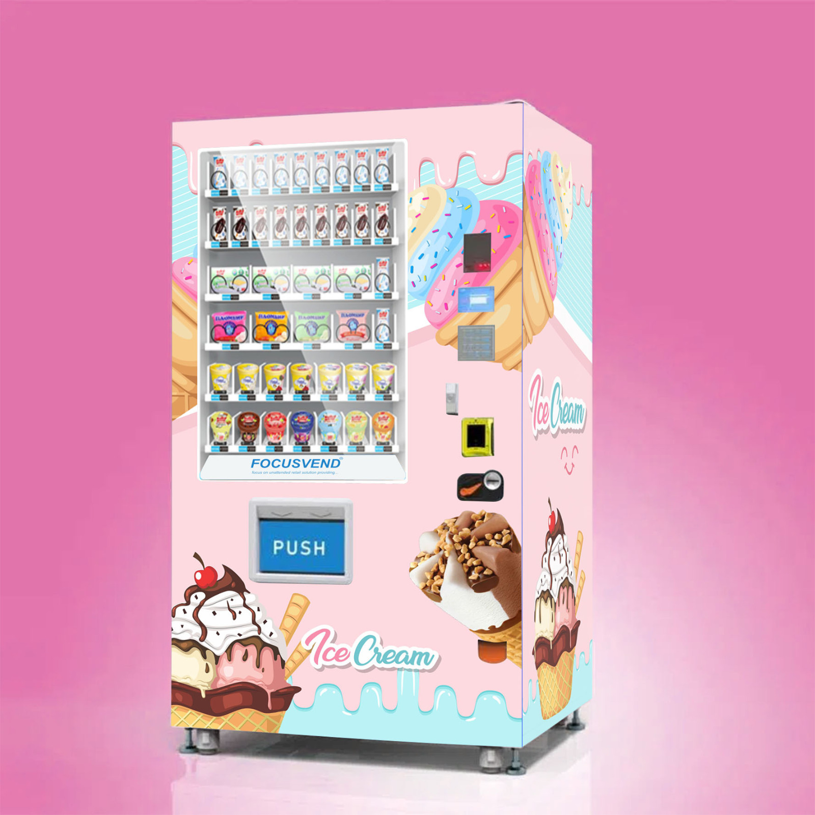 ice cream snow  frozen food meat vending machine in europe with Age identification system