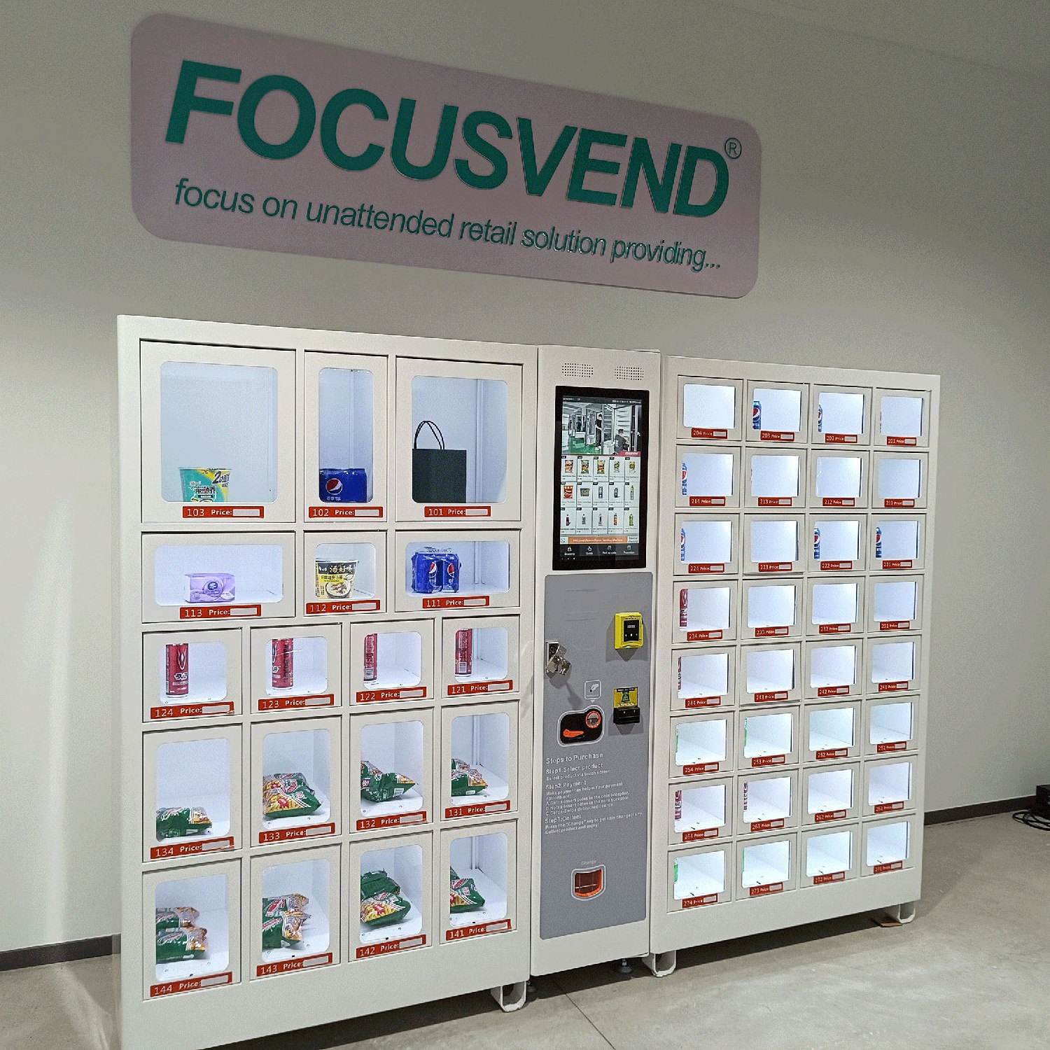 FOCUSVEND big capacity smart locker vending for flower bouquets with transparent shelf display