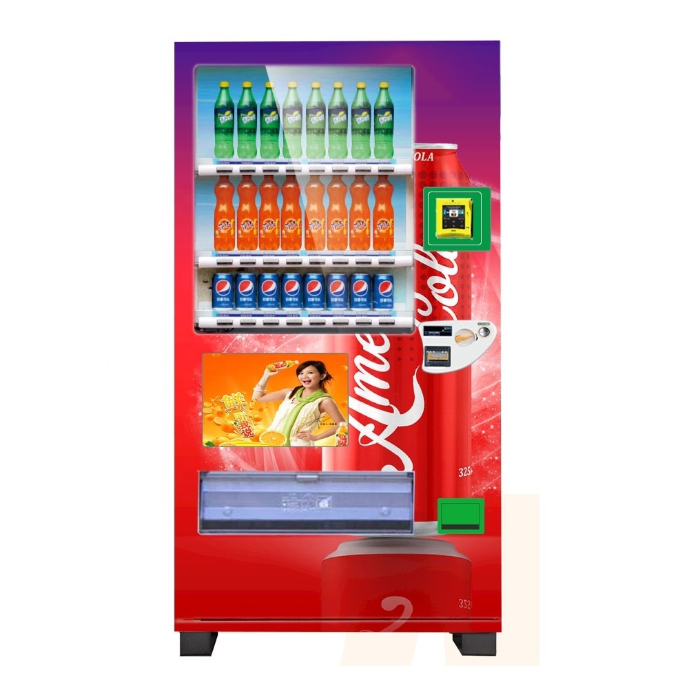 Smart bottled water and cans drinks vending machine with advertising screen