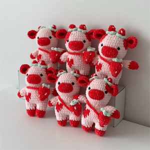 Baby girls gift handmade stuffed strawberry animal cow baby animal plush toy crochet cow doll