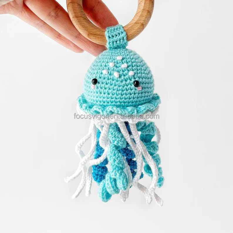 Octopus Amigurumi Rattle Toys Crochet Sea Creatures Teething Rattle Crochet Jellyfish Rattle For Baby