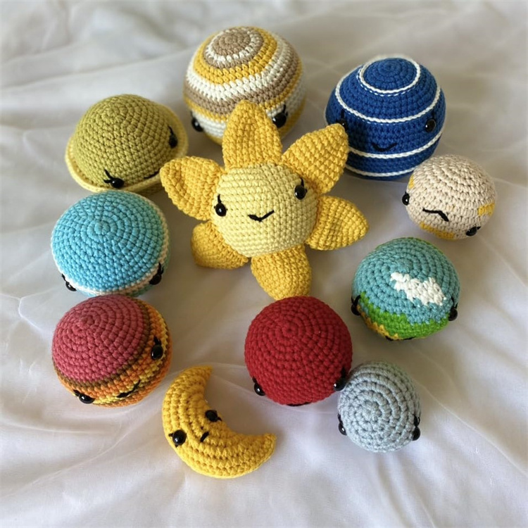 Wholesale Lovely Handmade Crochet Amigurumi Solar System Toy High Quality Cotton Crochet Stuffed Planets Toy for Kids