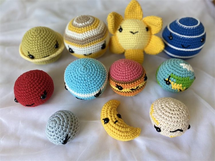 Wholesale Lovely Handmade Crochet Amigurumi Solar System Toy High Quality Cotton Crochet Stuffed Planets Toy for Kids