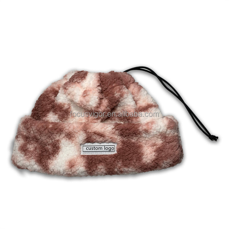 Fashion Women Men Brown Sherpa Fleece Winter Hat Custom 2 in 1 Beanie Neck Warmer