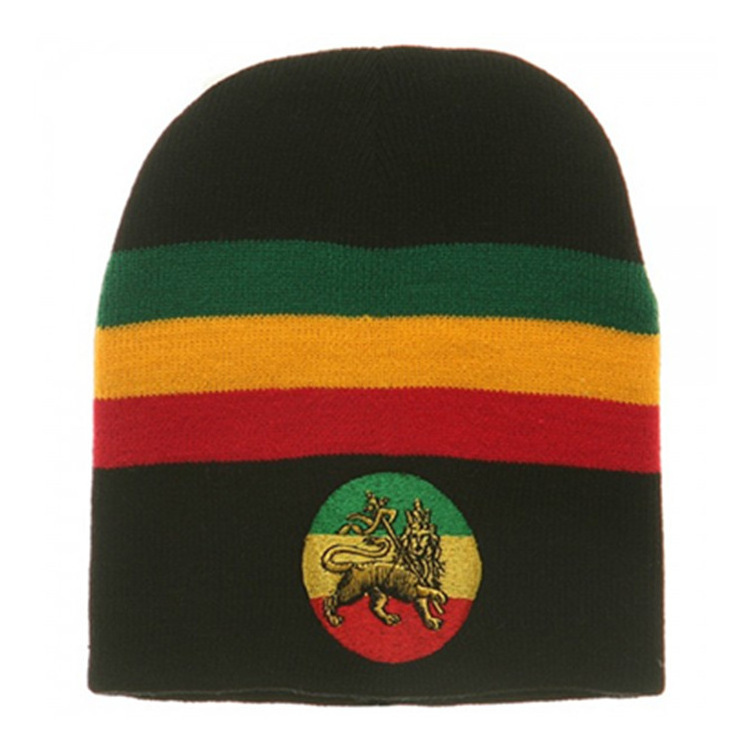 Rasta Embroidery Lion Beanie Rastafari Selassie Africa Jamaica Reggae Beanie Rasta Design Hat