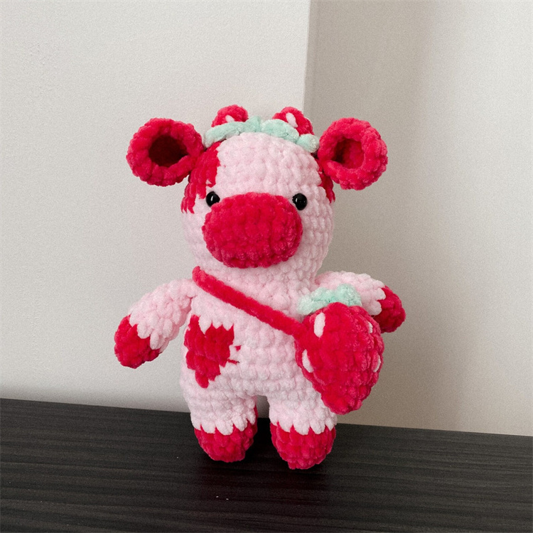 Baby girls gift handmade stuffed strawberry animal cow baby animal plush toy crochet cow doll