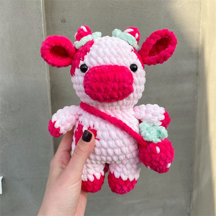 Baby girls gift handmade stuffed strawberry animal cow baby animal plush toy crochet cow doll