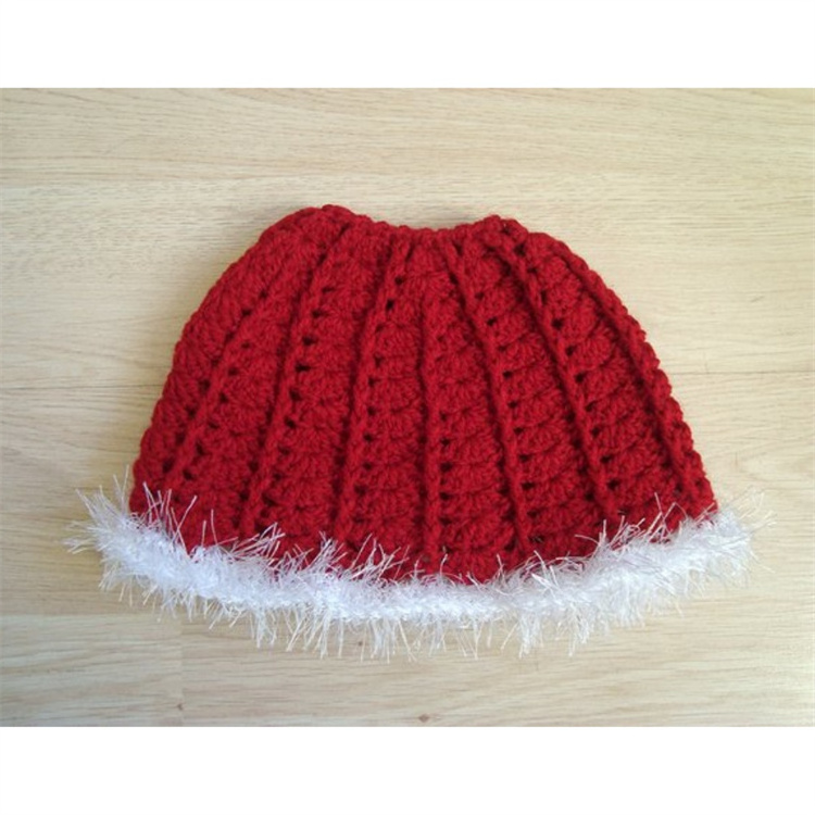 Handmade Crochet Red Christmas Messy Bun Hat Ponytail Beanie Women Girls Running Toque Winter Cap with Hair Hole