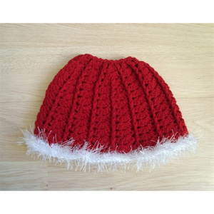 Handmade Crochet Red Christmas Messy Bun Hat Ponytail Beanie Women Girls Running Toque Winter Cap with Hair Hole