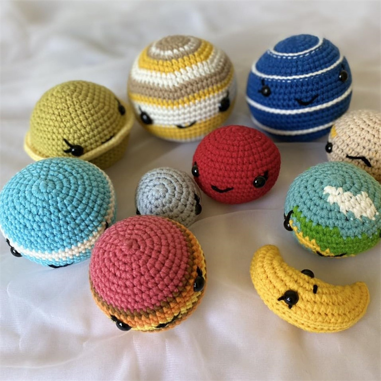 Wholesale Lovely Handmade Crochet Amigurumi Solar System Toy High Quality Cotton Crochet Stuffed Planets Toy for Kids