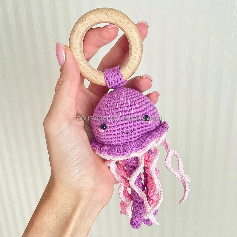 Octopus Amigurumi Rattle Toys Crochet Sea Creatures Teething Rattle Crochet Jellyfish Rattle For Baby