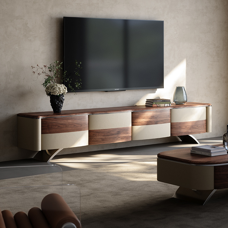 fashion modern living room furniture luxury solid wood tv stand and coffee table set