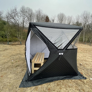 Ice fishing tent insulation high quality cube pop up sweat tent transparent skylight mobile sauna tent with chimney hole