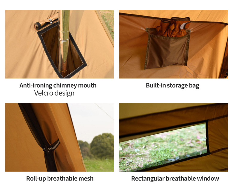 large portable glamping 70D Polyester waterproof Waterproof heating camping tent with stove for camping hiking picnic