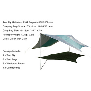 410*410cm Ultralight Waterproof Tent Outdoor Family Portable 3-4 Person Camping Hammock Rain Fly Tarp