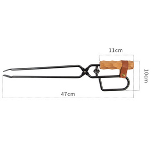 Firewood Charcoal tongs with wooden handle  fire-tongs fire scissors Fire pit Firepit tong for camping BBQ