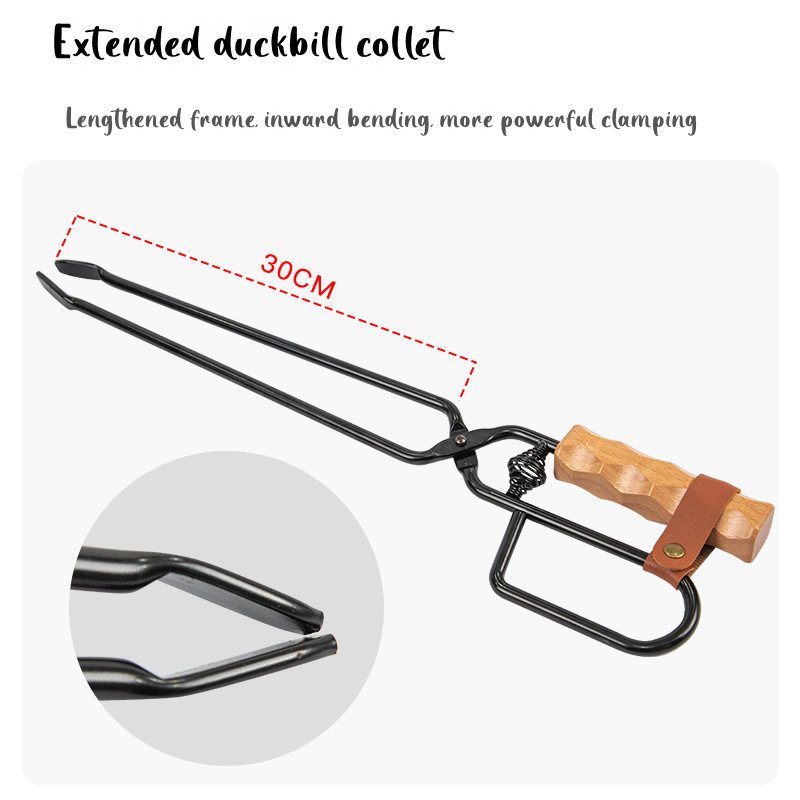 Firewood Charcoal tongs with wooden handle  fire-tongs fire scissors Fire pit Firepit tong for camping BBQ