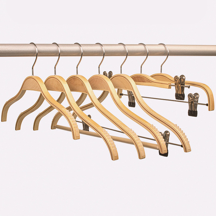 High Quality Wooden Hangers In Natural White Black Cherry Antique Color Suit Clothes Hanger With Non Slip Pants Bar