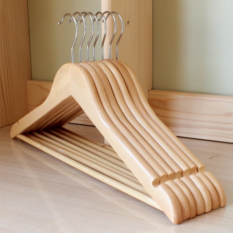 High Quality Wooden Hangers In Natural White Black Cherry Antique Color Suit Clothes Hanger With Non Slip Pants Bar