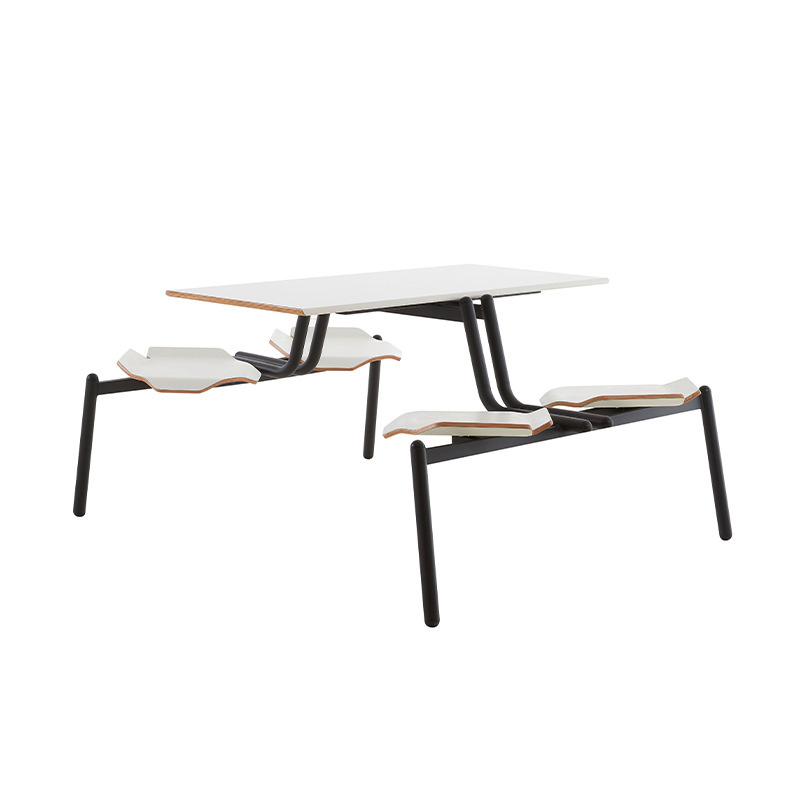 Integrated cafeteria hPL dining table and chair combination for four people