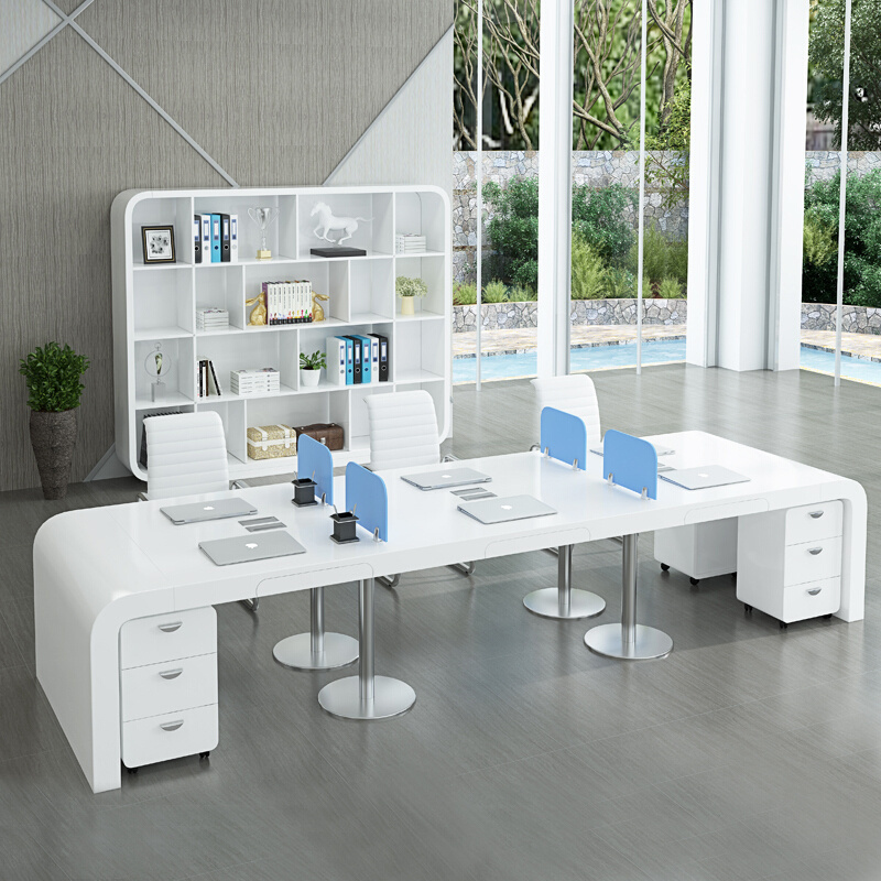 Modern screen 4/6 four person office workstation baking varnish white table and chair combination