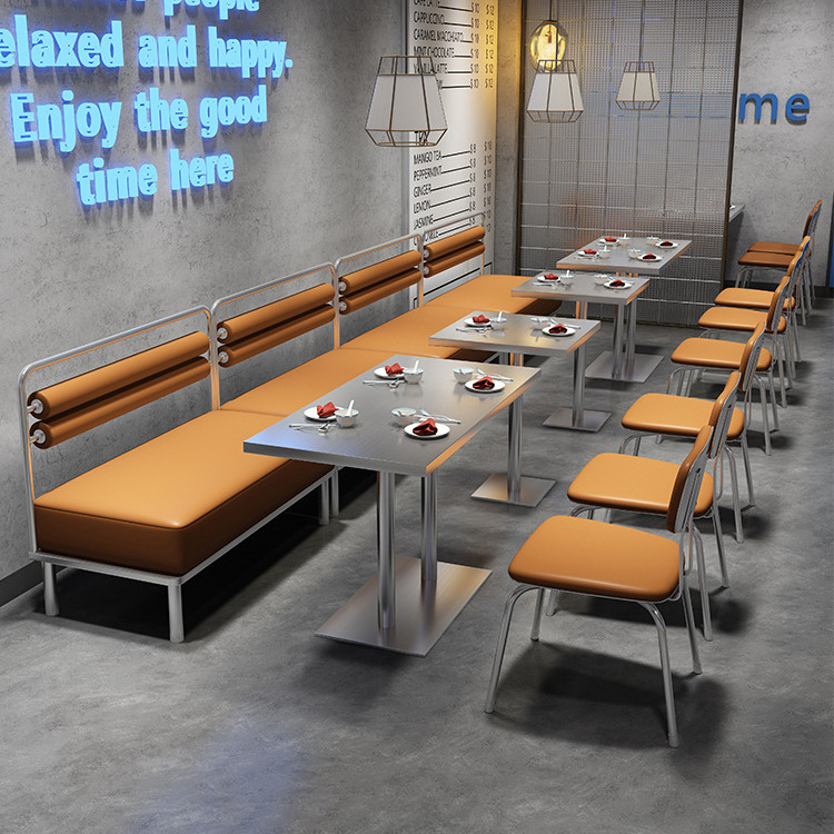 Dessert milk tea shop table and chair restaurant stainless steel dining table and chair combination