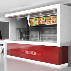 Modern fast food restaurant shopping mall customized made fried chicken shop solid surface counter for sale