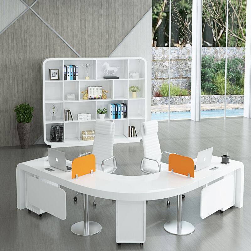 Modern screen 4/6 four person office workstation baking varnish white table and chair combination