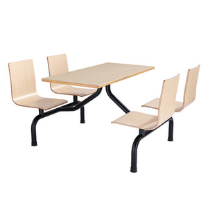 Integrated cafeteria hPL dining table and chair combination for four people