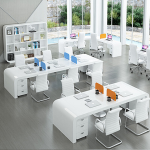 Modern screen 4/6 four person office workstation baking varnish white table and chair combination