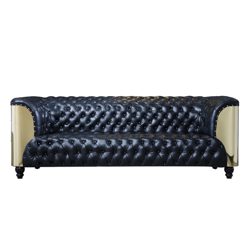 American style pull button sofa black leather industrial style bar booth for villa living club room, hotel lobby cigar room,