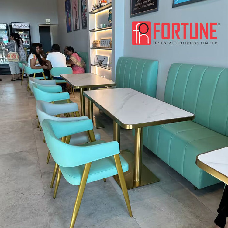 Custom light green restaurant booth table and chairs for Ice Cream Milk Tea Shop