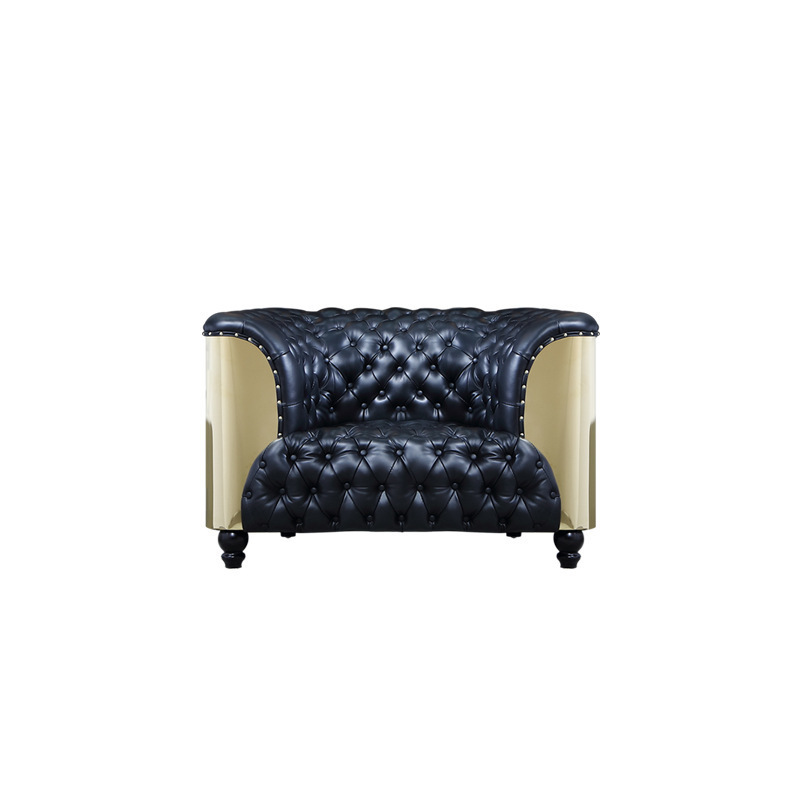 American style pull button sofa black leather industrial style bar booth for villa living club room, hotel lobby cigar room,