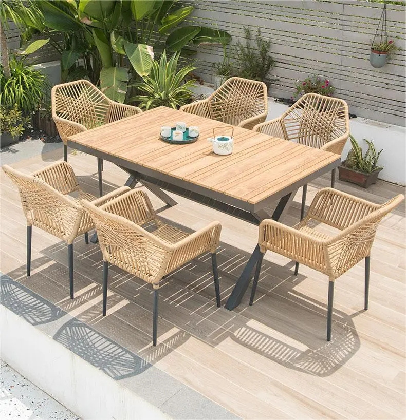 Outdoor aluminum alloy tables and chairs leisure garden rattan woven chairs furniture