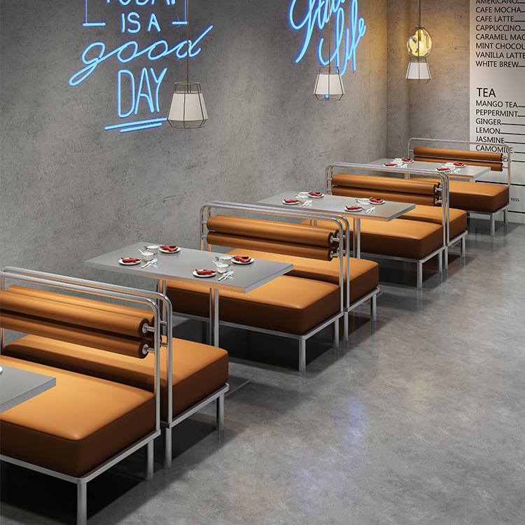 Dessert milk tea shop table and chair restaurant stainless steel dining table and chair combination